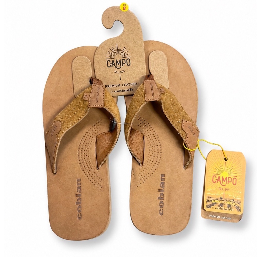 Cobian Lazo Campo Del Sol Mens Tan Premium Leather Flip Flop Sandals Size 8 NEW